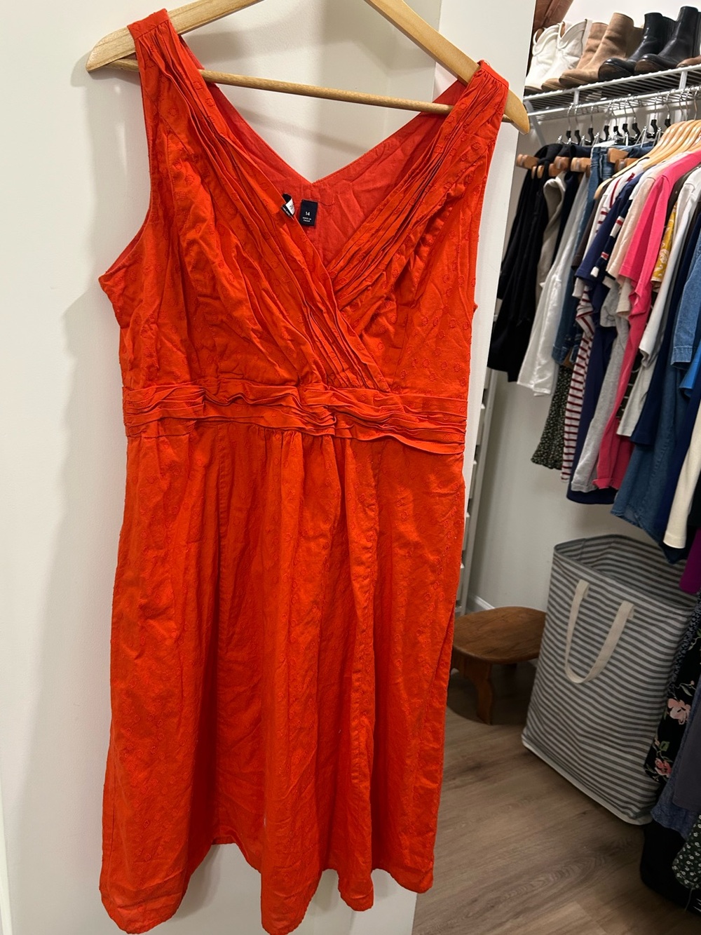 Lands’ End Vibrant Orange Sleeveless V-Neck Dress